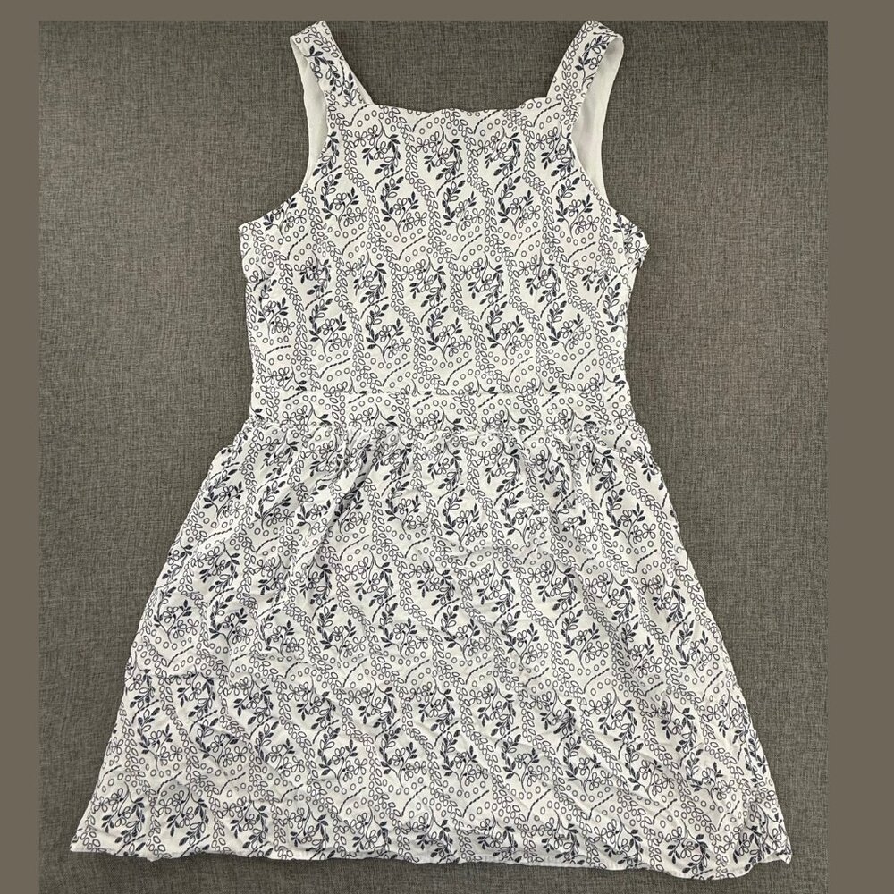 LOFT Dress Floral Lined Sleeveless Square Neck Viscose Zipper Cutout Back Blue &